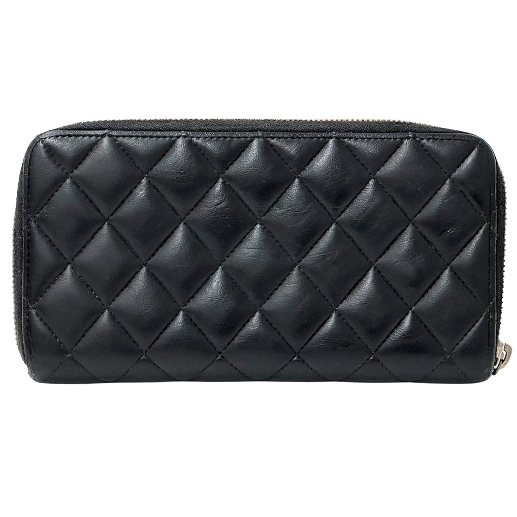 CHANEL シャネル 長財布 マトラッセ ブラック ベージュ ラムスキン レディース 【中古】
