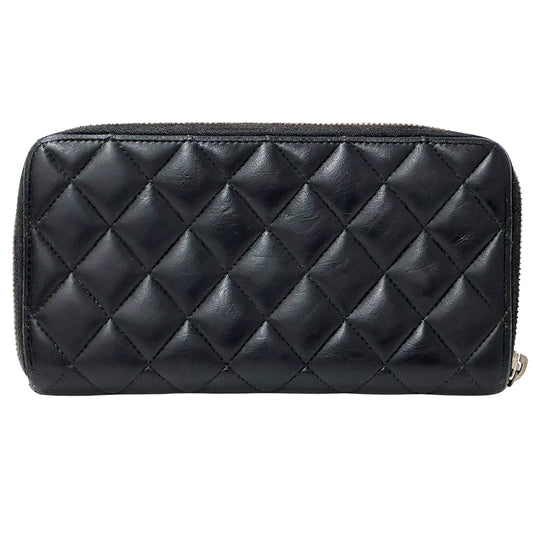 CHANEL シャネル 長財布 マトラッセ ブラック ベージュ ラムスキン レディース 【中古】