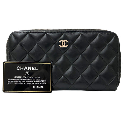 CHANEL シャネル 長財布 マトラッセ ブラック ベージュ ラムスキン レディース 【中古】