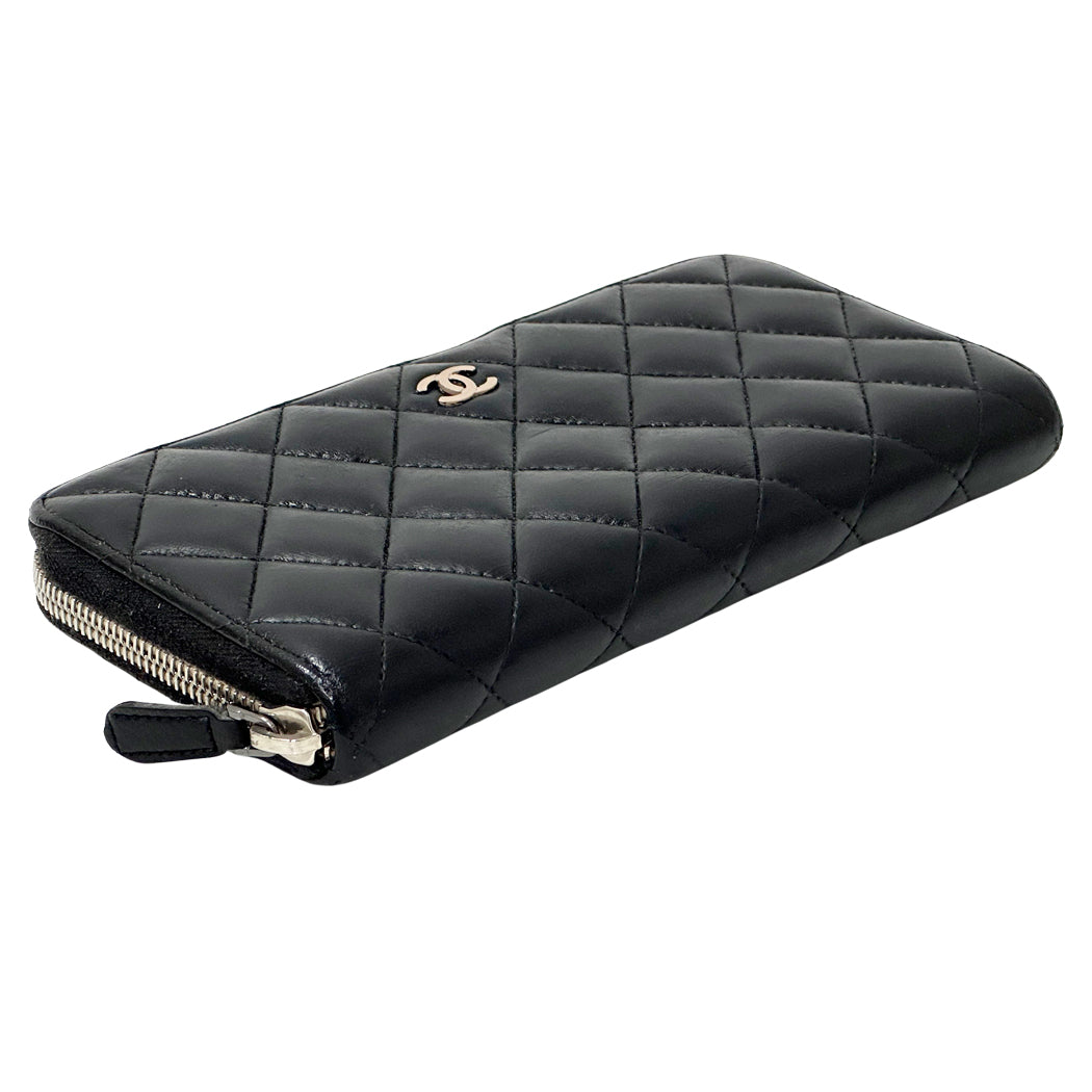CHANEL シャネル 長財布 マトラッセ ブラック ベージュ ラムスキン レディース 【中古】
