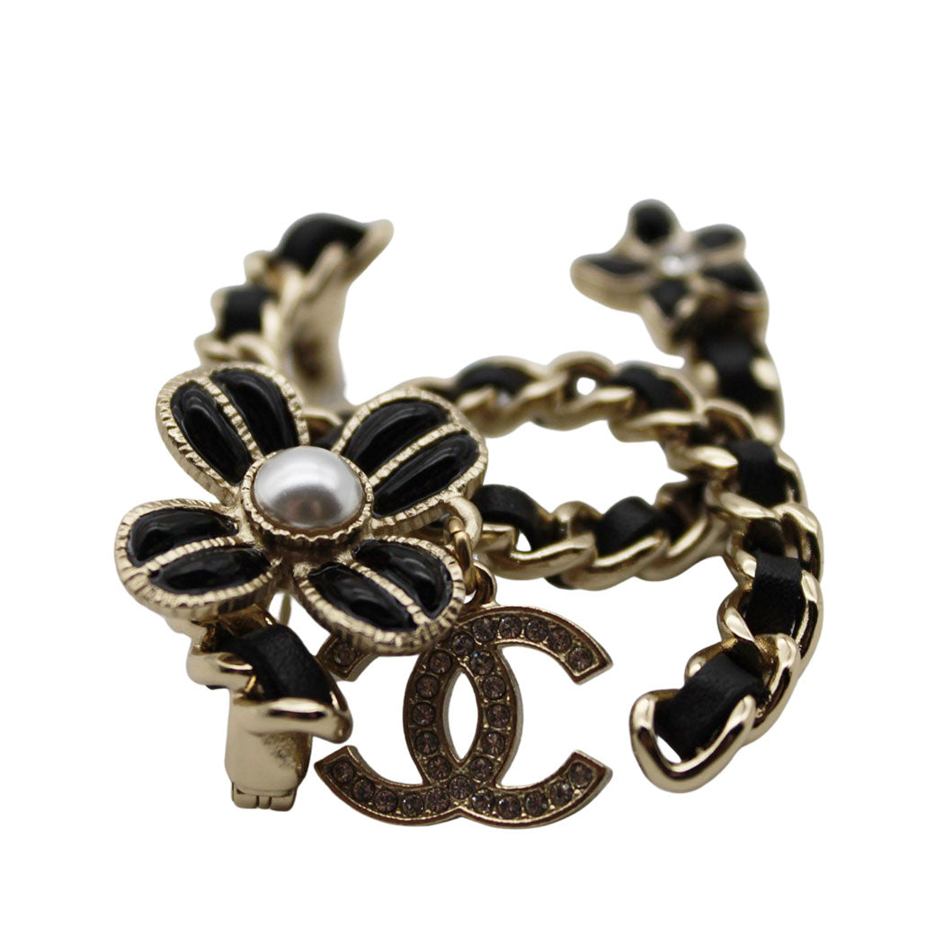 CHANEL シャネル ココマーク ブローチ メタル ブラック ゴールド レディース 【中古】