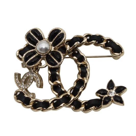 CHANEL シャネル ココマーク ブローチ メタル ブラック ゴールド レディース 【中古】