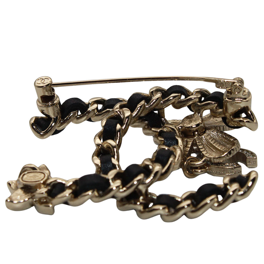 CHANEL シャネル ココマーク ブローチ メタル ブラック ゴールド レディース 【中古】