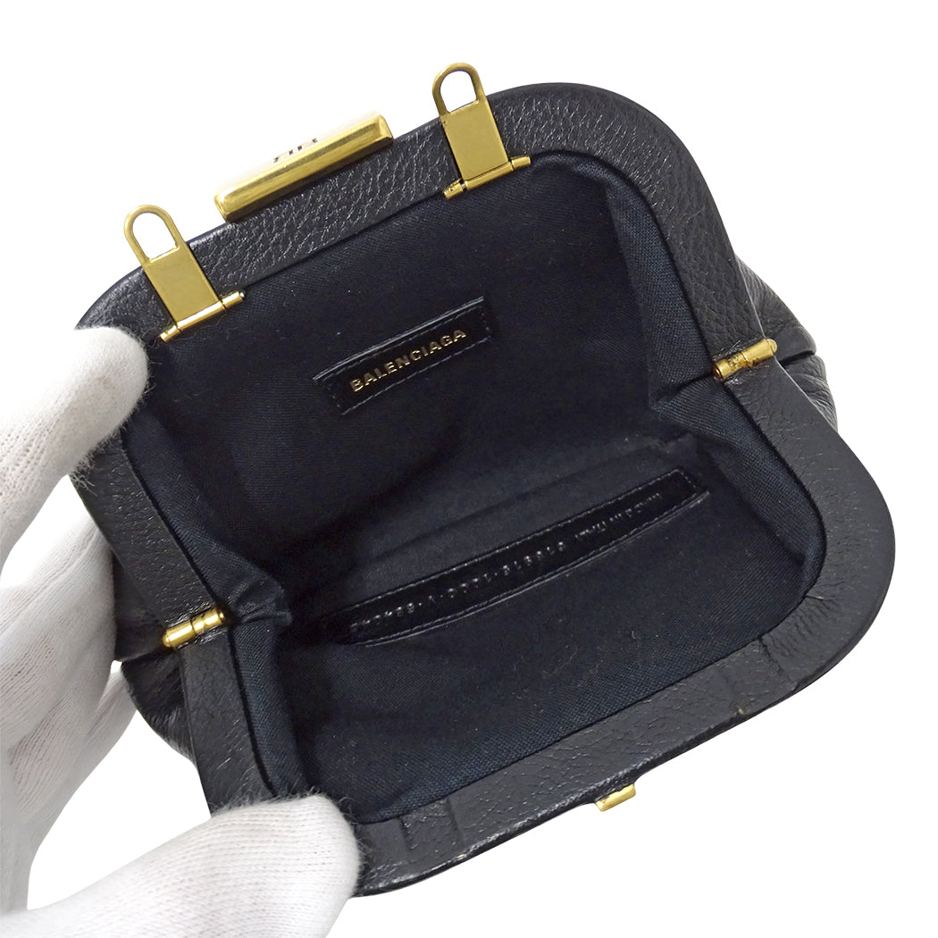 BALENCIAGA バレンシアガ ショルダーウォレット コインケース ブラック 618915 レザー レディース 【中古】