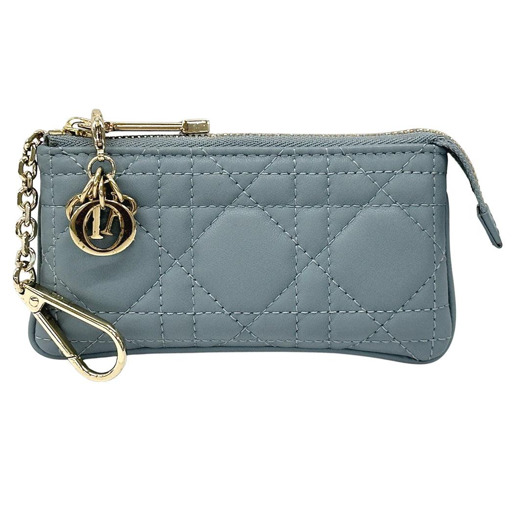 Dior ディオール コインケース カナージュ ブルー レザー レディース 【中古】