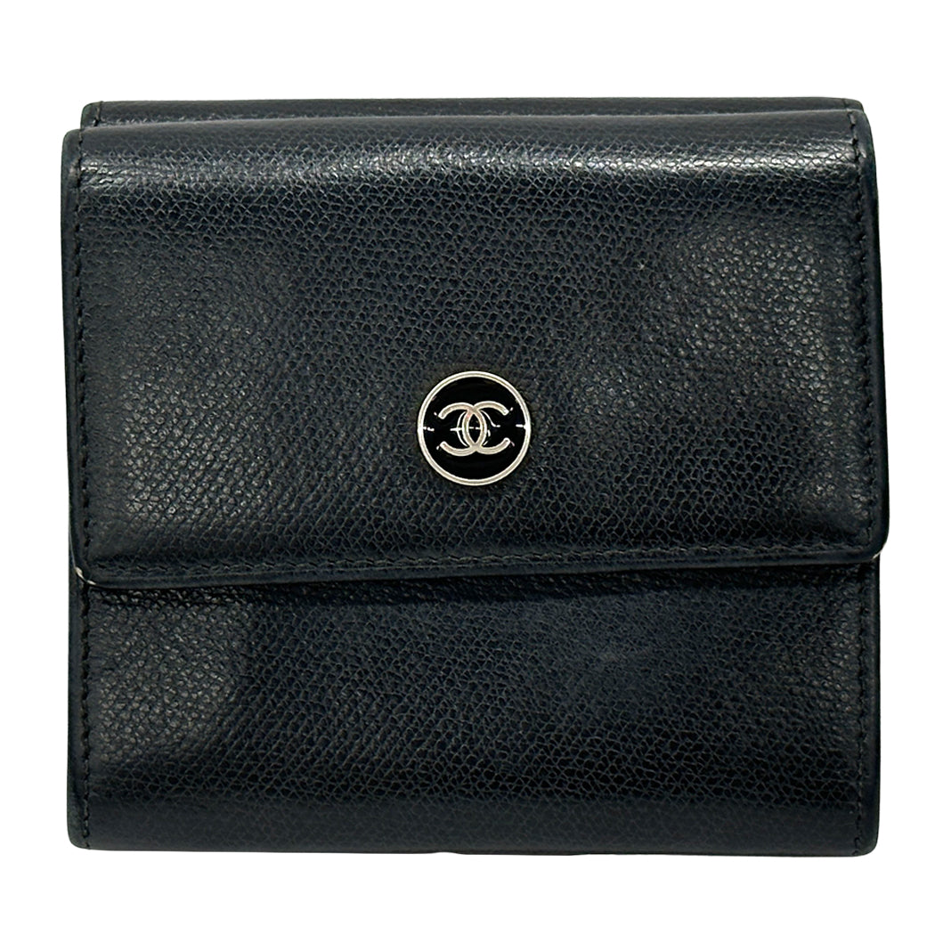 CHANEL シャネル 二つ折り財布 ココボタン ブラック レザー レディース 【中古】