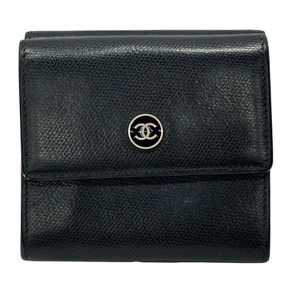 CHANEL シャネル 二つ折り財布 ココボタン ブラック レザー レディース 【中古】