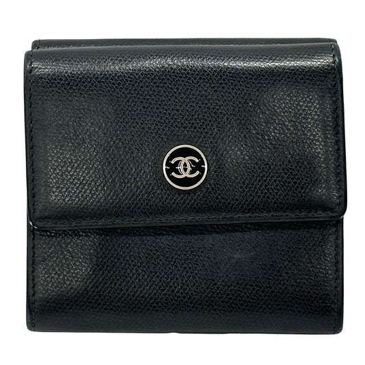 CHANEL シャネル 二つ折り財布 ココボタン ブラック レザー レディース 【中古】