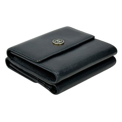 CHANEL シャネル 二つ折り財布 ココボタン ブラック レザー レディース 【中古】