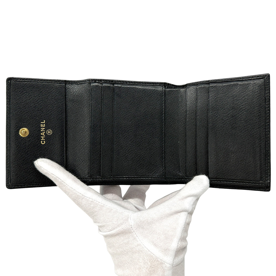 CHANEL シャネル 二つ折り財布 ココボタン ブラック レザー レディース 【中古】