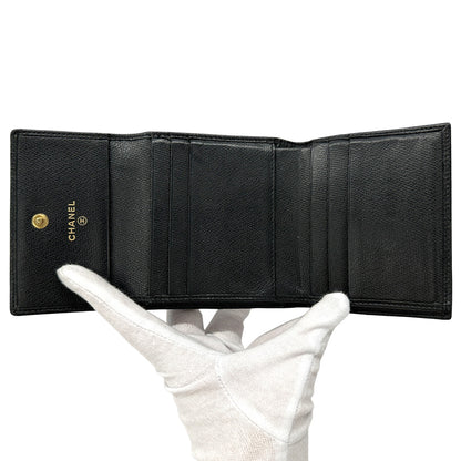CHANEL シャネル 二つ折り財布 ココボタン ブラック レザー レディース 【中古】