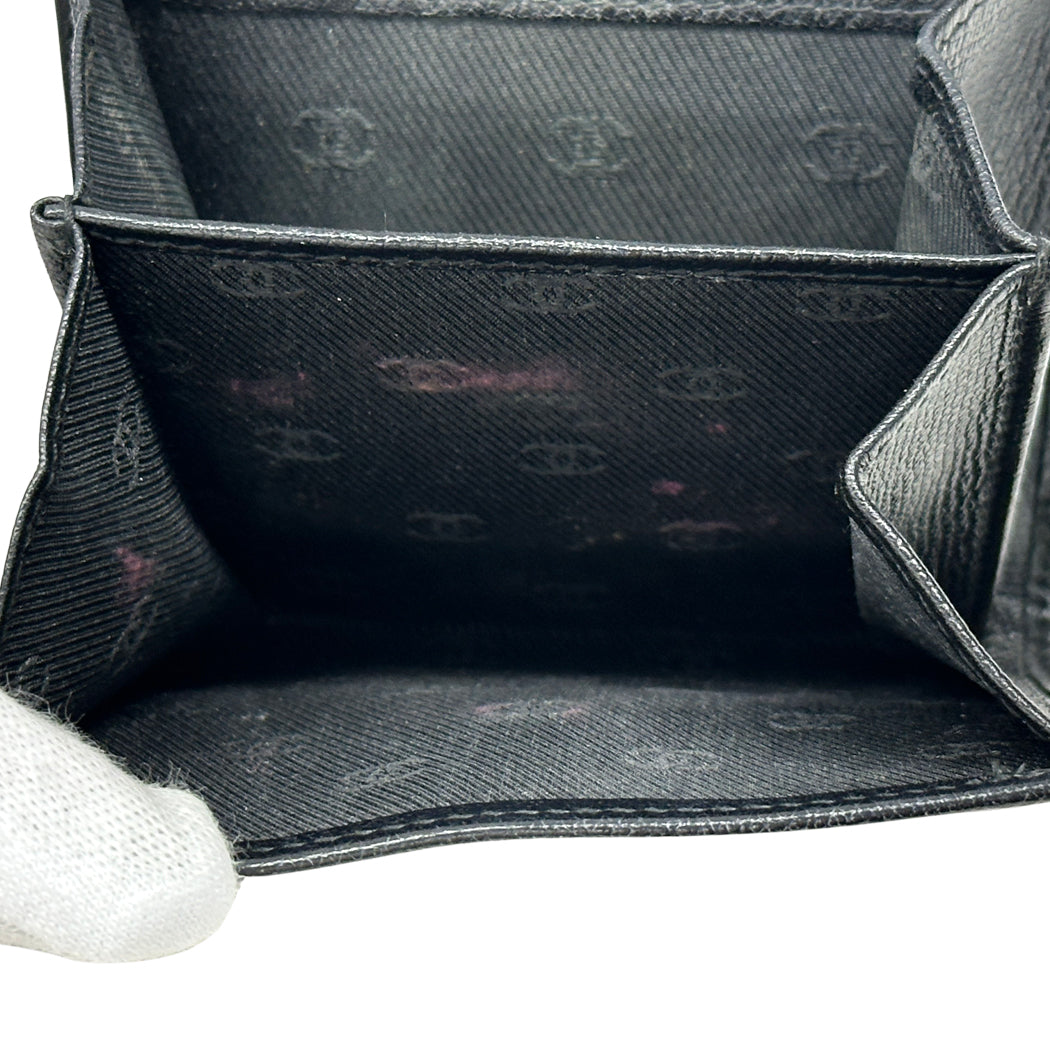 CHANEL シャネル 二つ折り財布 ココボタン ブラック レザー レディース 【中古】