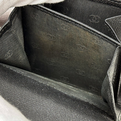 CHANEL シャネル 二つ折り財布 ココボタン ブラック レザー レディース 【中古】