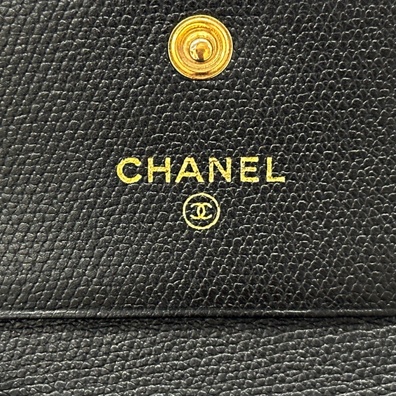 CHANEL シャネル 二つ折り財布 ココボタン ブラック レザー レディース 【中古】
