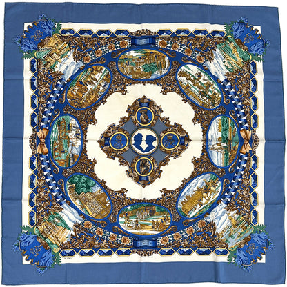 HERMES エルメス カレ90 L'ENTENTE CORDIALE 仏英同盟 スカーフ ブルー マルチカラー シルク レディース 【中古】