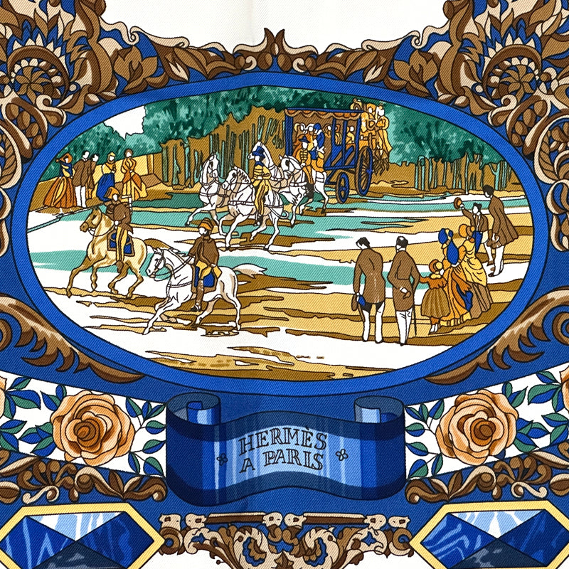 HERMES エルメス カレ90 L'ENTENTE CORDIALE 仏英同盟 スカーフ ブルー マルチカラー シルク レディース 【中古】