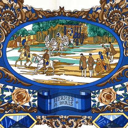 HERMES エルメス カレ90 L'ENTENTE CORDIALE 仏英同盟 スカーフ ブルー マルチカラー シルク レディース 【中古】
