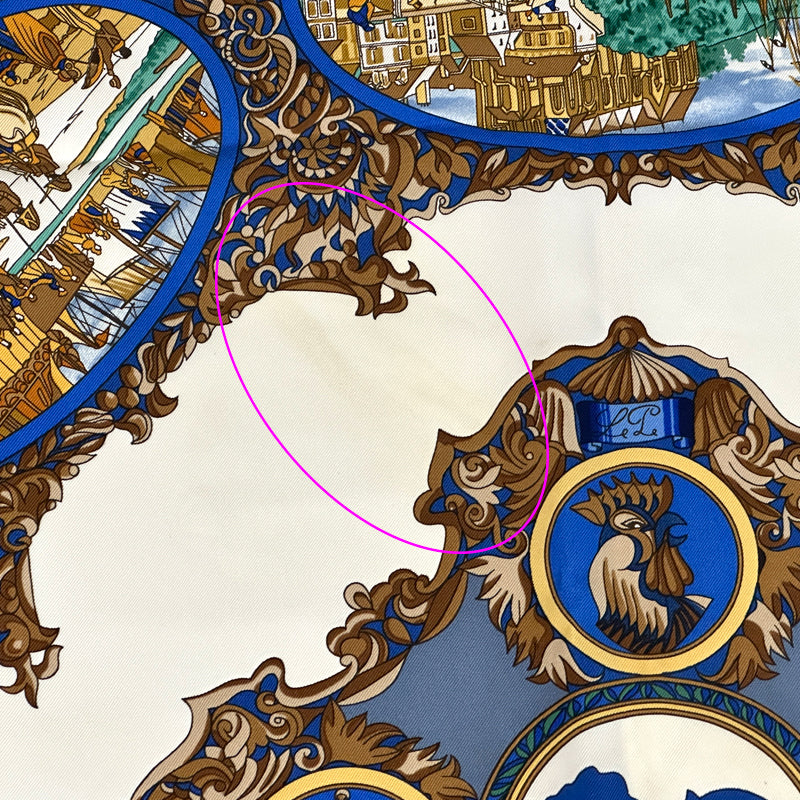 HERMES エルメス カレ90 L'ENTENTE CORDIALE 仏英同盟 スカーフ ブルー マルチカラー シルク レディース 【中古】