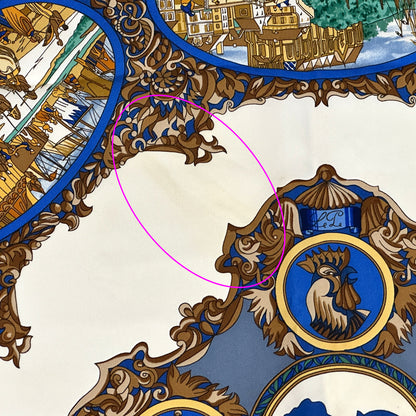 HERMES エルメス カレ90 L'ENTENTE CORDIALE 仏英同盟 スカーフ ブルー マルチカラー シルク レディース 【中古】
