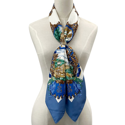 HERMES エルメス カレ90 L'ENTENTE CORDIALE 仏英同盟 スカーフ ブルー マルチカラー シルク レディース 【中古】