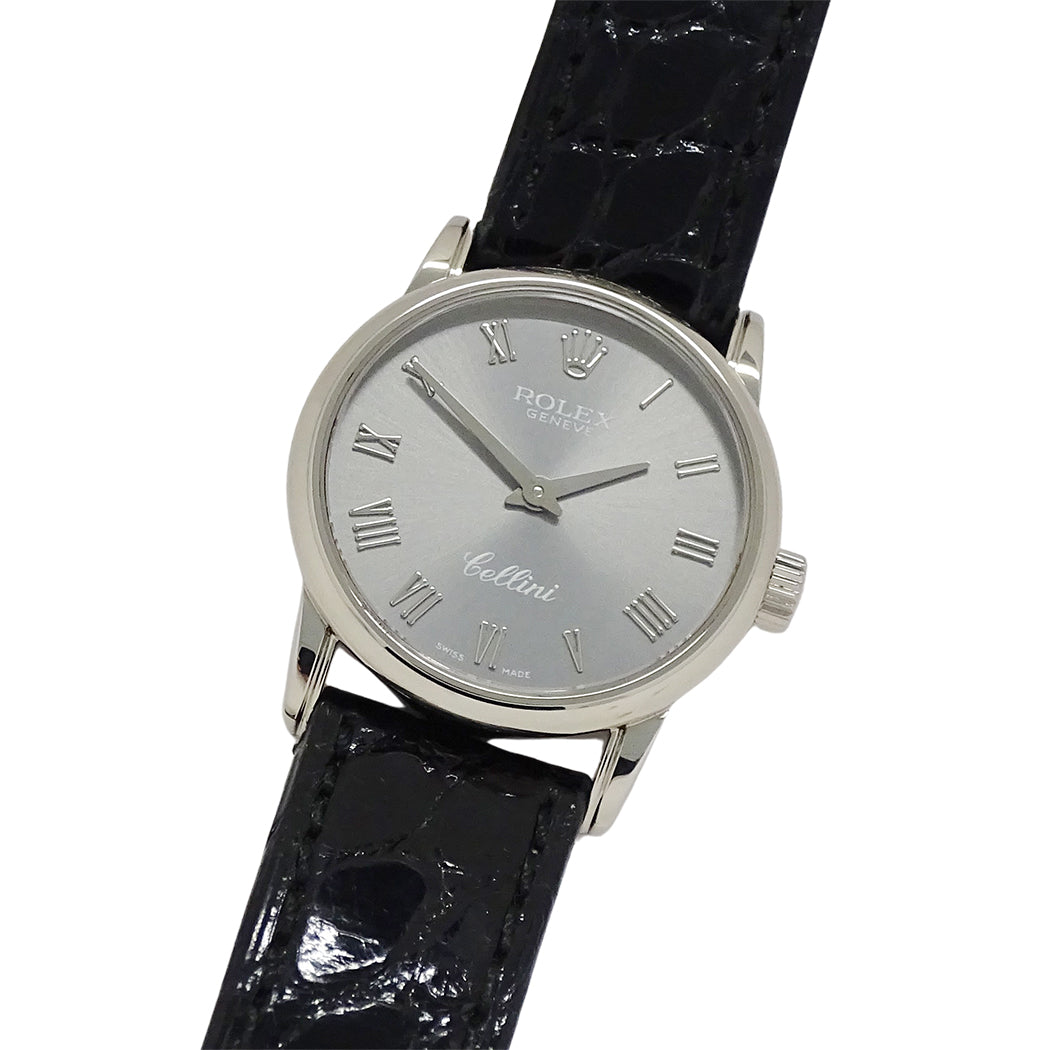 ROLEX ロレックス チェリーニ 6111 A番 レディース 腕時計 クオーツ QZ 18K 750WG レザー 磨き済み【中古】