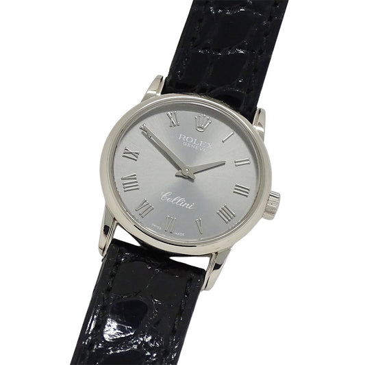 ROLEX ロレックス チェリーニ 6111 A番 レディース 腕時計 クオーツ QZ 18K 750WG レザー 磨き済み【中古】