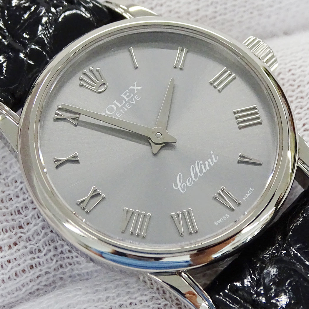 ROLEX ロレックス チェリーニ 6111 A番 レディース 腕時計 クオーツ QZ 18K 750WG レザー 磨き済み【中古】