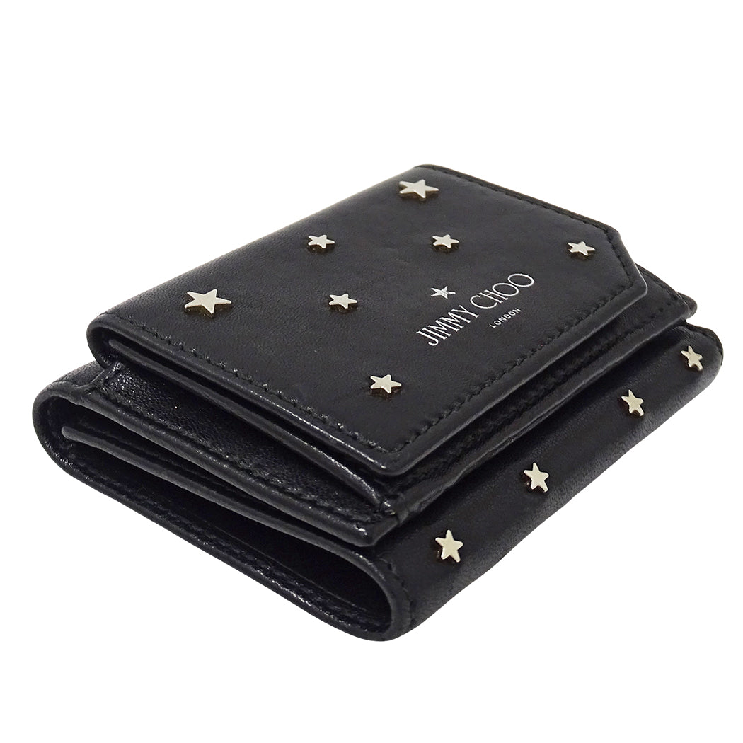 JIMMY CHOO ジミーチュウ ビール BEALE 三つ折り財布 ブラック レザー レディース 【中古】
