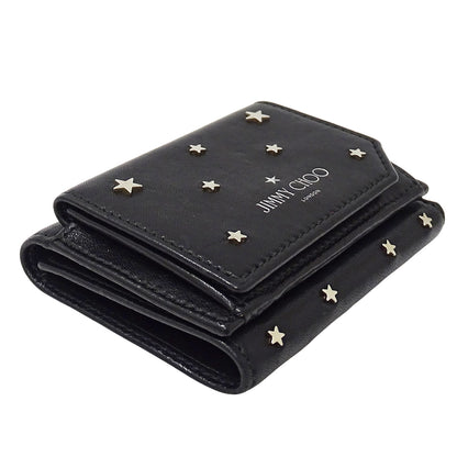 JIMMY CHOO ジミーチュウ ビール BEALE 三つ折り財布 ブラック レザー レディース 【中古】