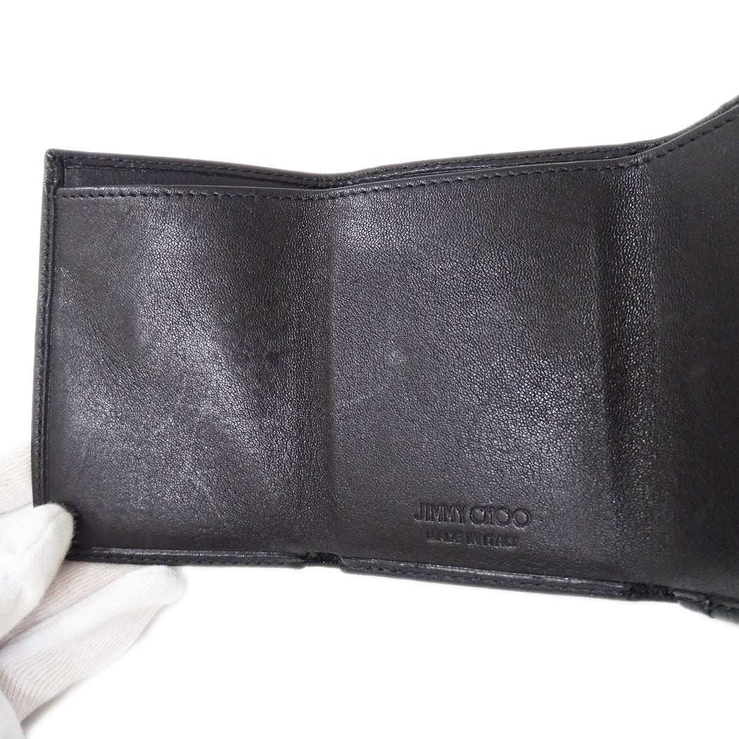 JIMMY CHOO ジミーチュウ ビール BEALE 三つ折り財布 ブラック レザー レディース 【中古】