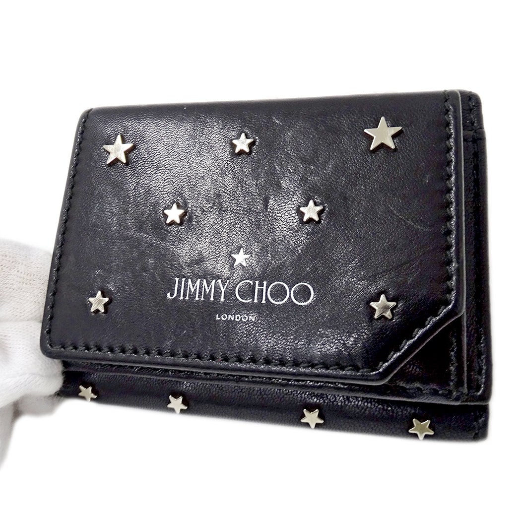 JIMMY CHOO ジミーチュウ ビール BEALE 三つ折り財布 ブラック レザー レディース 【中古】