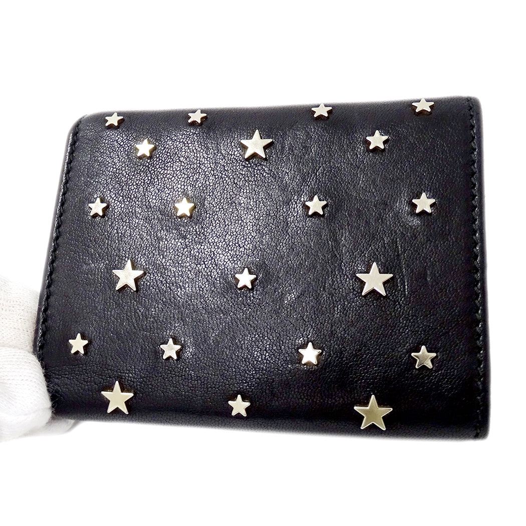 JIMMY CHOO ジミーチュウ ビール BEALE 三つ折り財布 ブラック レザー レディース 【中古】