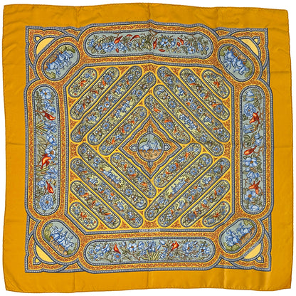 HERMES エルメス カレ90 QALAMDAN カラムダン スカーフ イエロー マルチカラー シルク レディース 【中古】