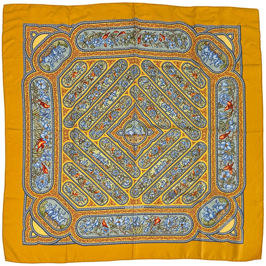 HERMES エルメス カレ90 QALAMDAN カラムダン スカーフ イエロー マルチカラー シルク レディース 【中古】