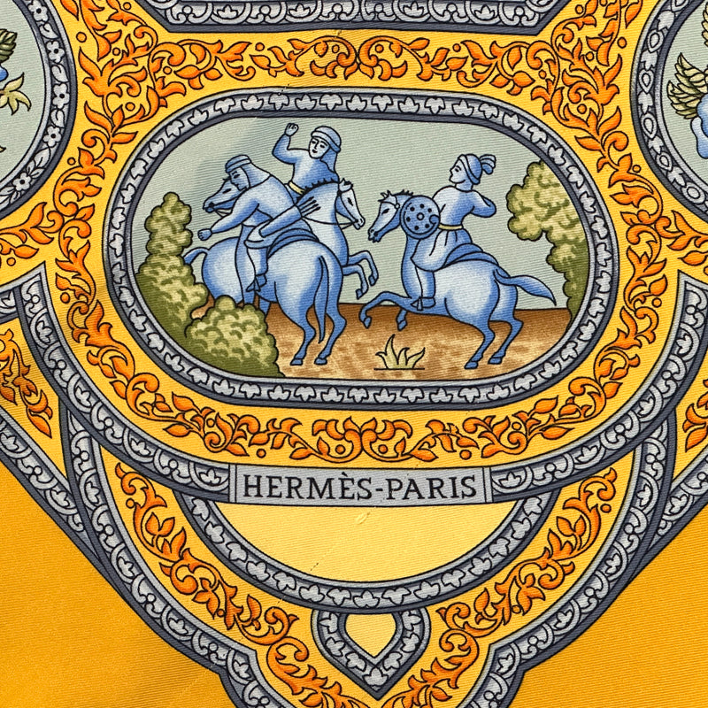 HERMES エルメス カレ90 QALAMDAN カラムダン スカーフ イエロー マルチカラー シルク レディース 【中古】
