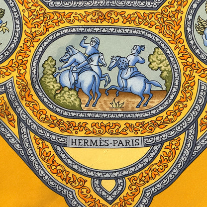 HERMES エルメス カレ90 QALAMDAN カラムダン スカーフ イエロー マルチカラー シルク レディース 【中古】