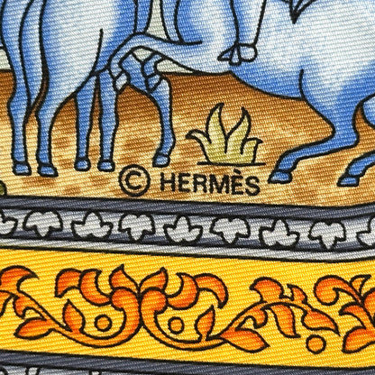 HERMES エルメス カレ90 QALAMDAN カラムダン スカーフ イエロー マルチカラー シルク レディース 【中古】