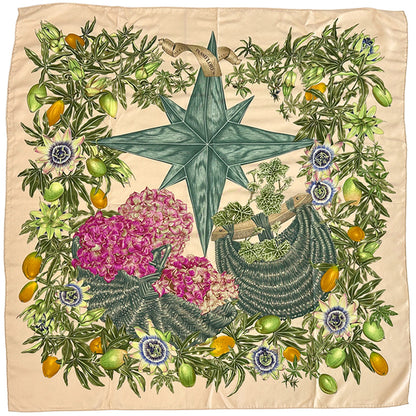 HERMES エルメス カレ90 PASSIFLORES パッションフラワー スカーフ ベージュ マルチカラー シルク レディース 【中古】