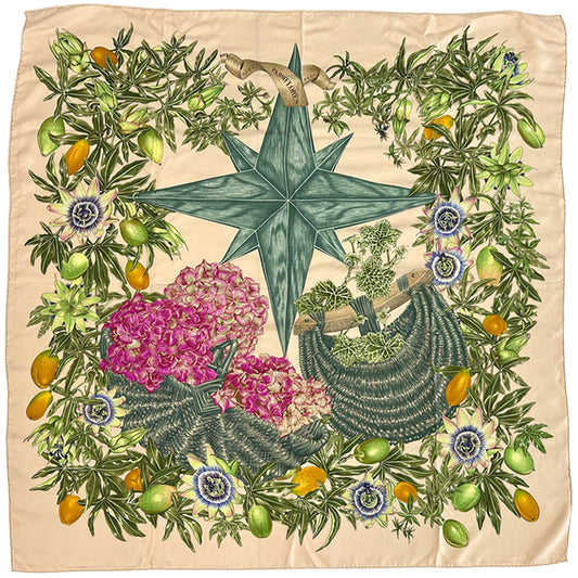 HERMES エルメス カレ90 PASSIFLORES パッションフラワー スカーフ ベージュ マルチカラー シルク レディース 【中古】