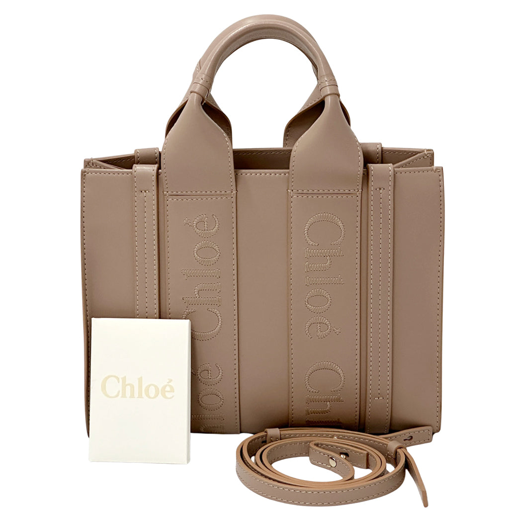 Chloe クロエ ウッディ スモール 2wayバッグ セメントピンク スムースカーフ レディース 【中古】