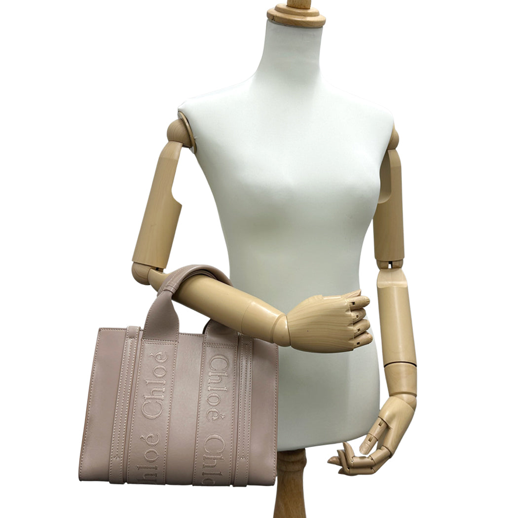 Chloe クロエ ウッディ スモール 2wayバッグ セメントピンク スムースカーフ レディース 【中古】