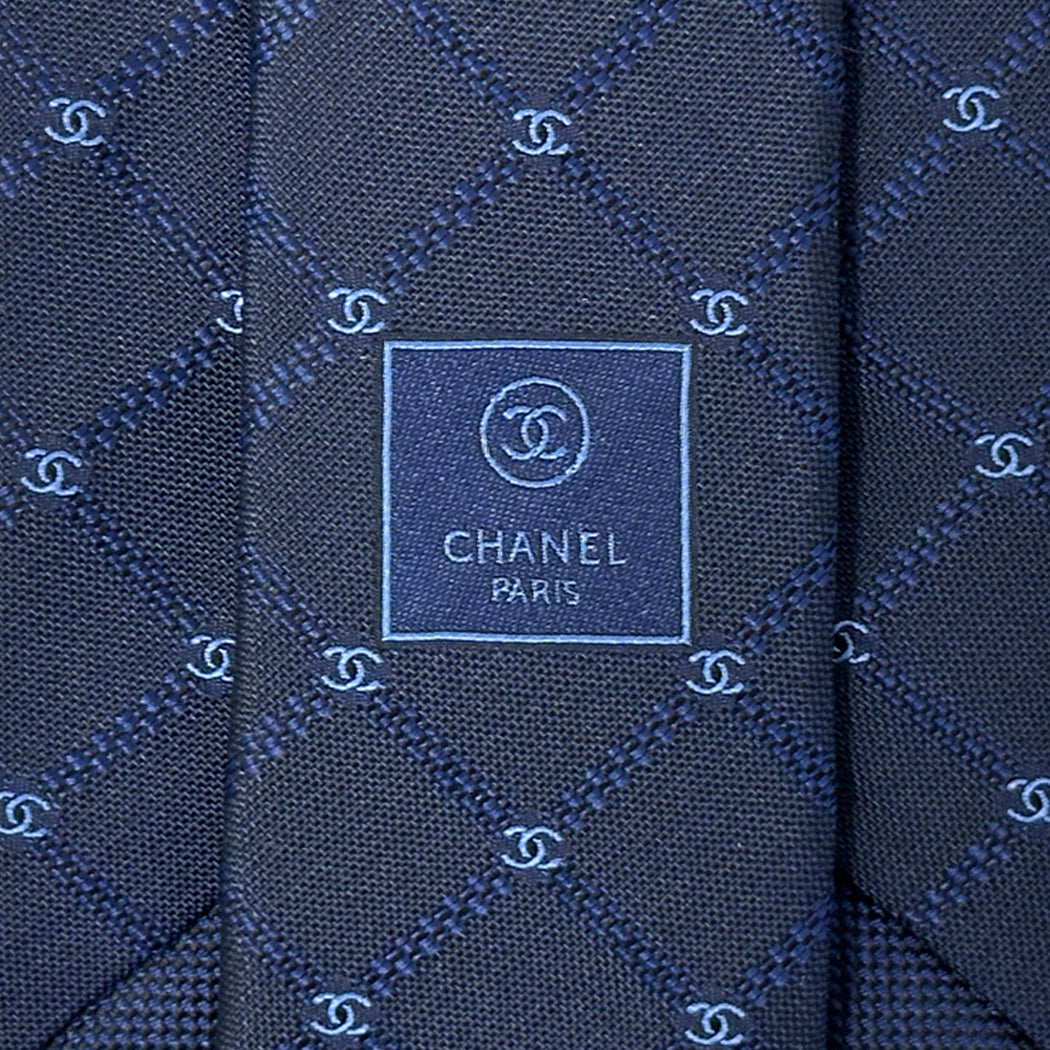 CHANEL シャネル ネクタイ ココマーク ネイビー シルク メンズ 【中古】