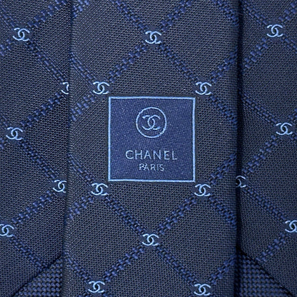 CHANEL シャネル ネクタイ ココマーク ネイビー シルク メンズ 【中古】