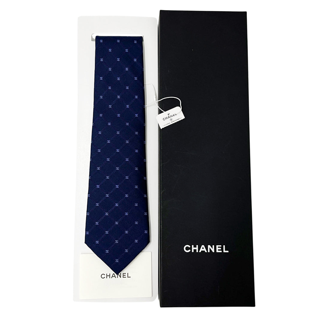 CHANEL シャネル ネクタイ ココマーク ネイビー シルク メンズ 【中古】