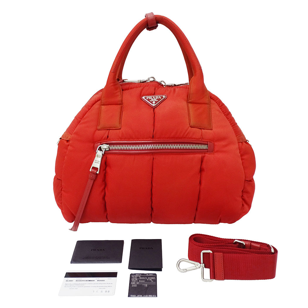 PRADA プラダ テスートボンバー 2wayバッグ レッド BL0881 ナイロン レディース 【中古】