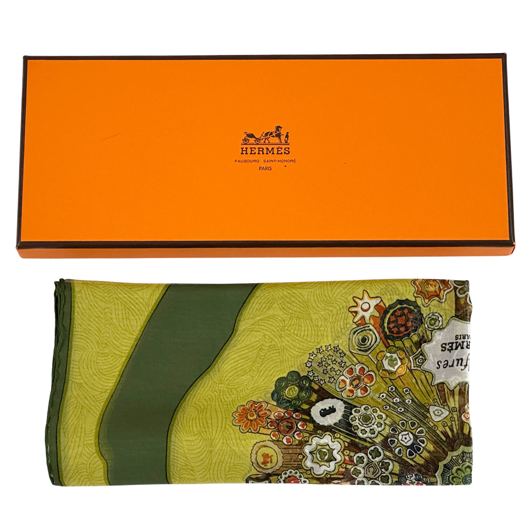 HERMES エルメス プチカレ カレ45 Sulfures 硫化物 スカーフ グリーン マルチカラー シルク シアー レディース 【中古】