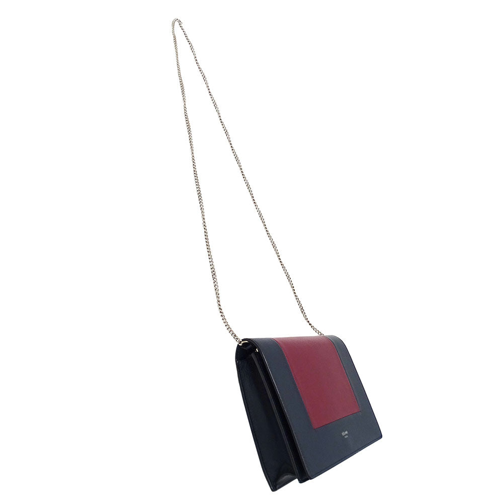 CELINE セリーヌ ショルダーバッグ ネイビー ボルドー レザー レディース 【中古】