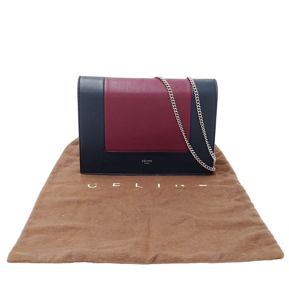 CELINE セリーヌ ショルダーバッグ ネイビー ボルドー レザー レディース 【中古】