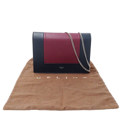 CELINE セリーヌ ショルダーバッグ ネイビー ボルドー レザー レディース 【中古】