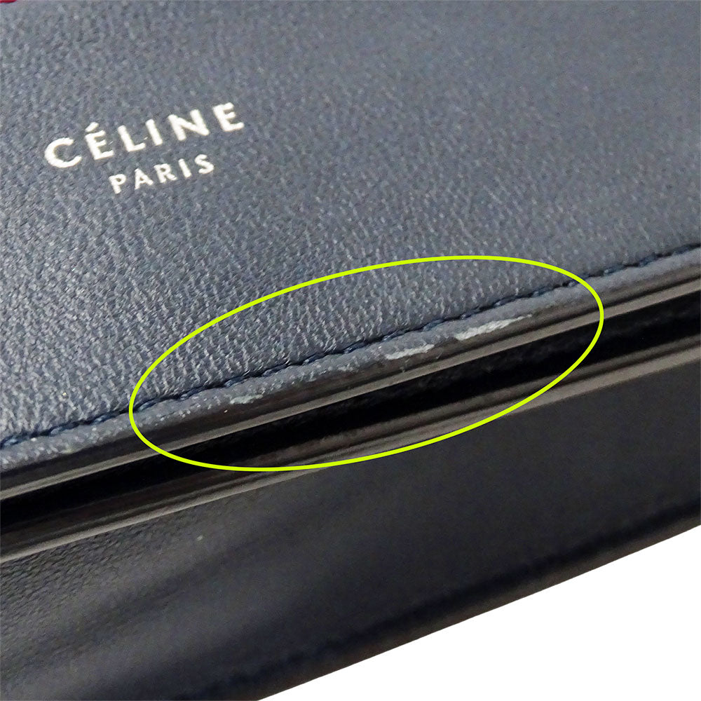 CELINE セリーヌ ショルダーバッグ ネイビー ボルドー レザー レディース 【中古】